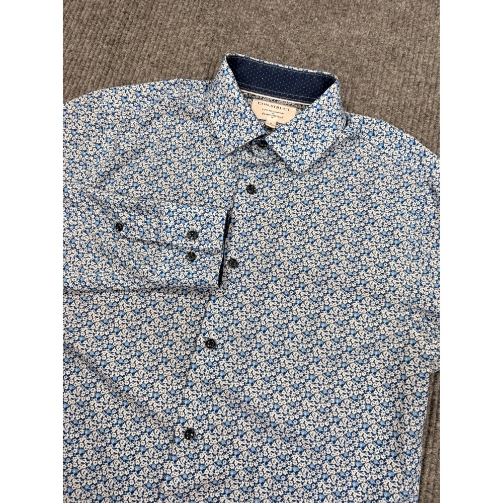 Con.Struct Mens Slim Fit Blue Floral Cooling Comfort 4-Way Stretch Shirt Medium